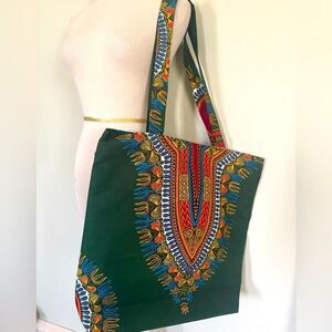 🆕 Dark Green Print Extra Large Cloth Cotton Shopper Tote Bag 💚